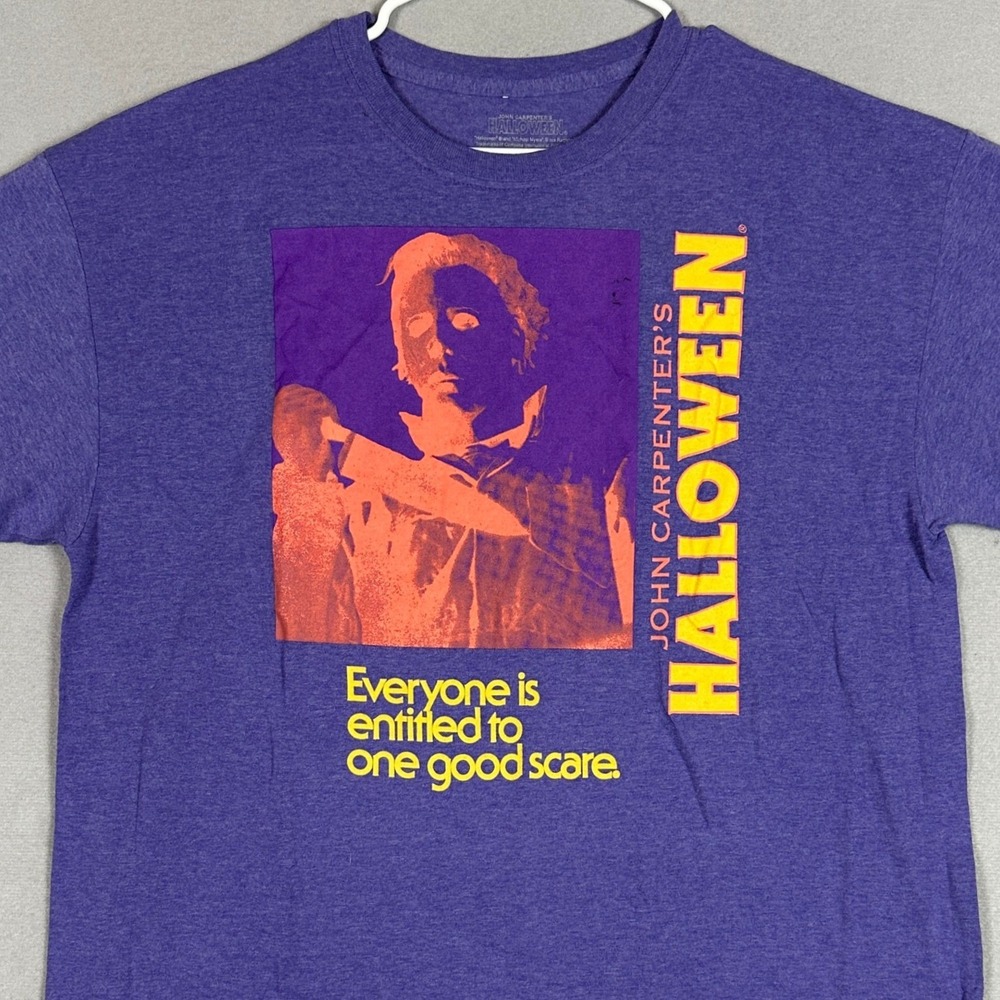 Halloween T-Shirt Mens Large Michael Myers Purple Horror Movie Short Sleeve Tee